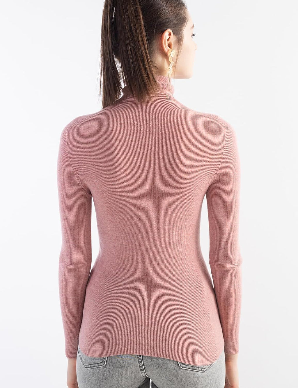 Merino Wool Blend Ribbed Turtleneck Slim Fit Sweater
