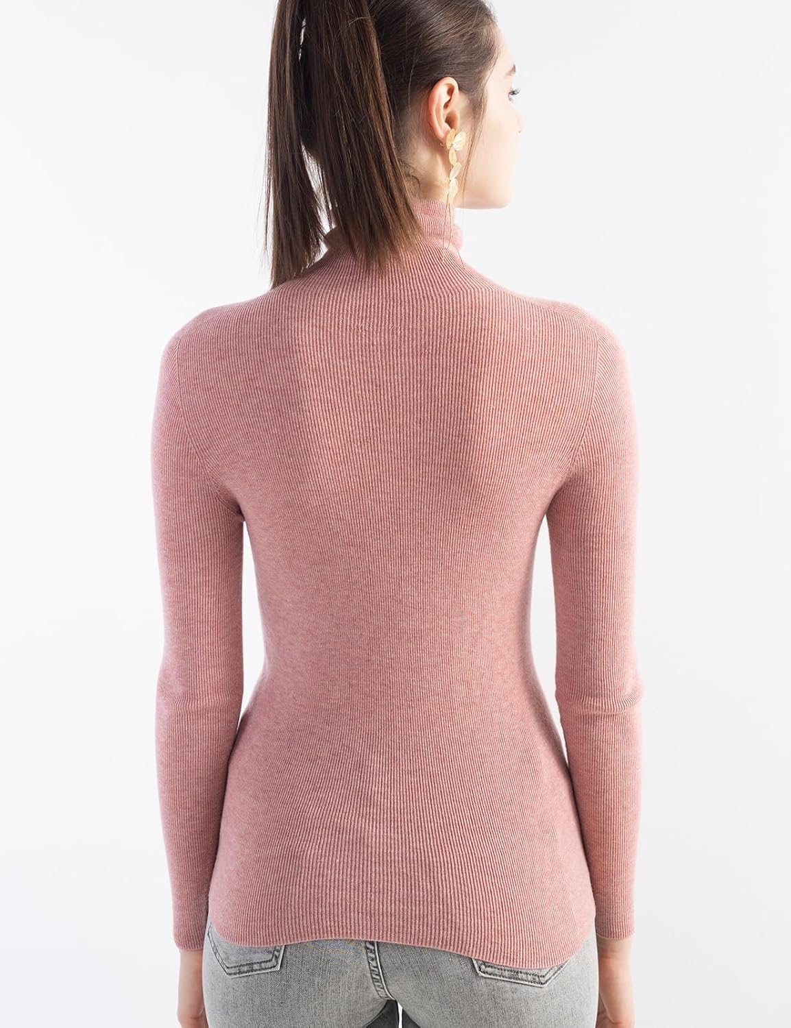 Merino Wool Blend Ribbed Turtleneck Slim Fit Sweater