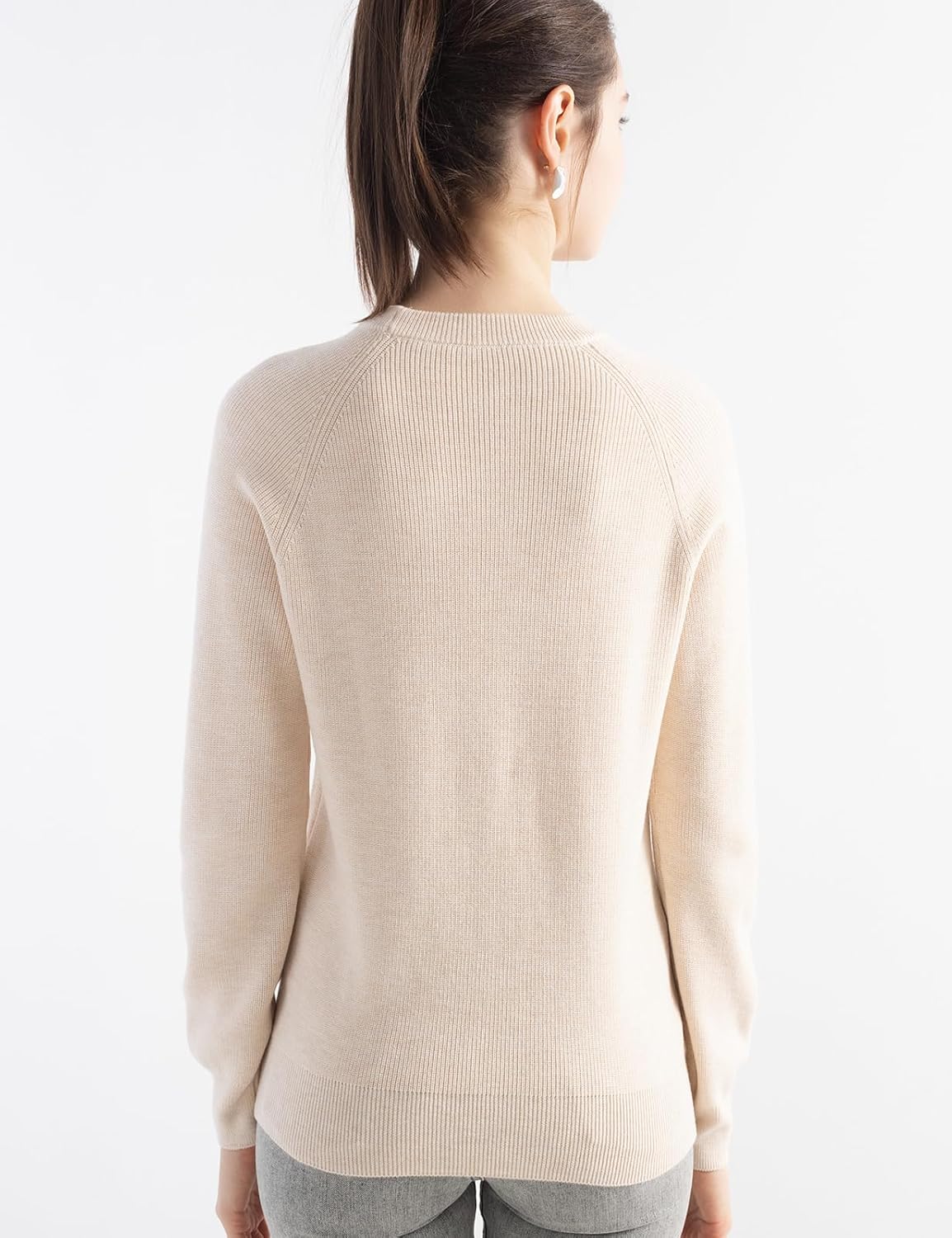 Merino Wool Blend Crew Neck Knit Sweater