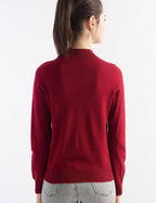 Merino Wool Blend Mock Neck Seamless Knit Sweater