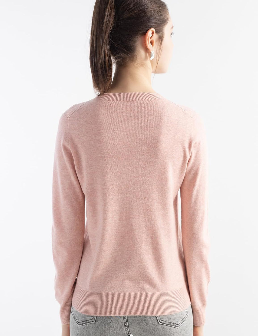 Merino Wool Blend Crew Neck Seamless Knit Sweater