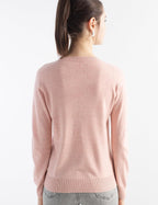 Merino Wool Blend Crew Neck Seamless Knit Sweater