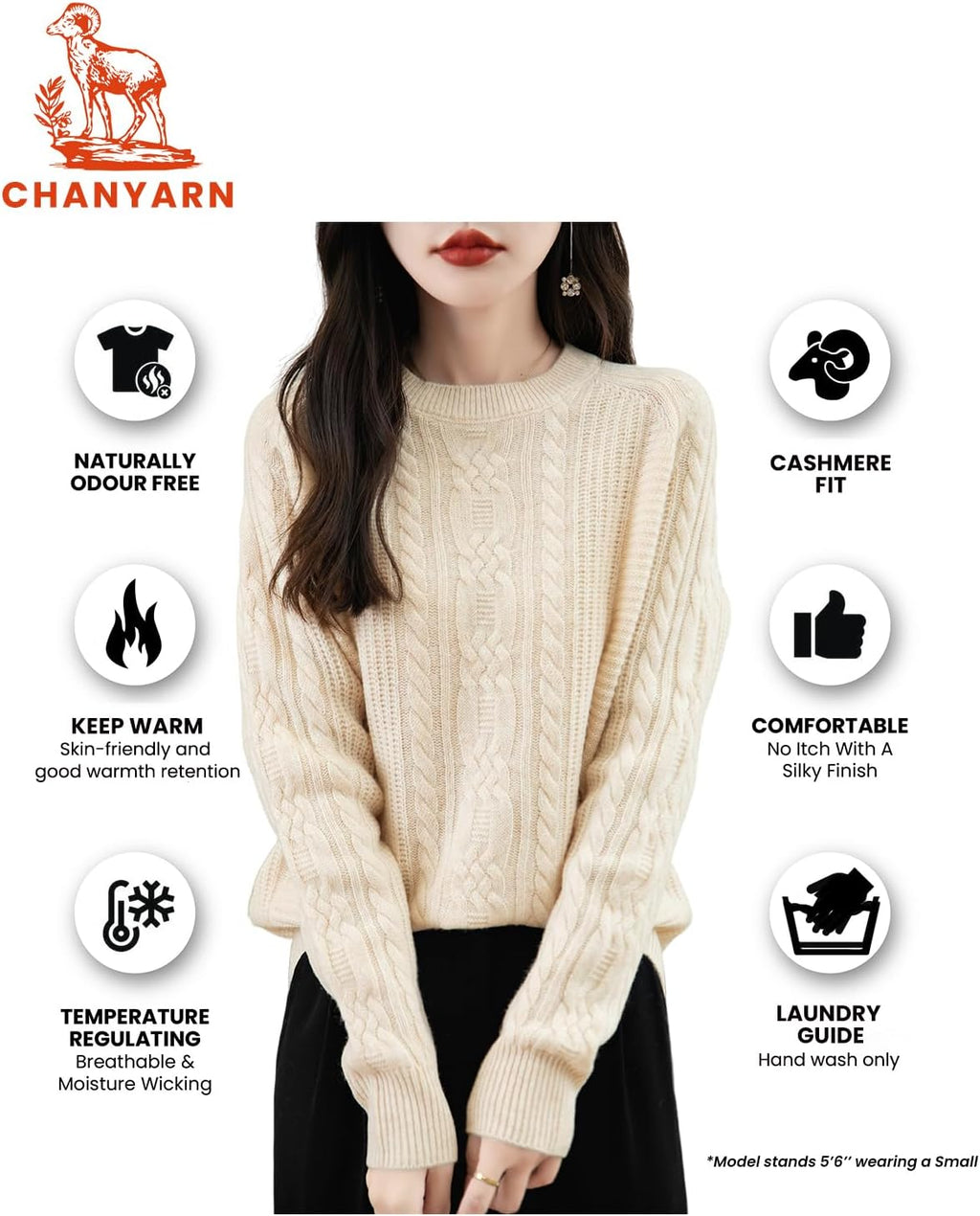 100% Merino Wool Crewneck Cable Knit Sweater