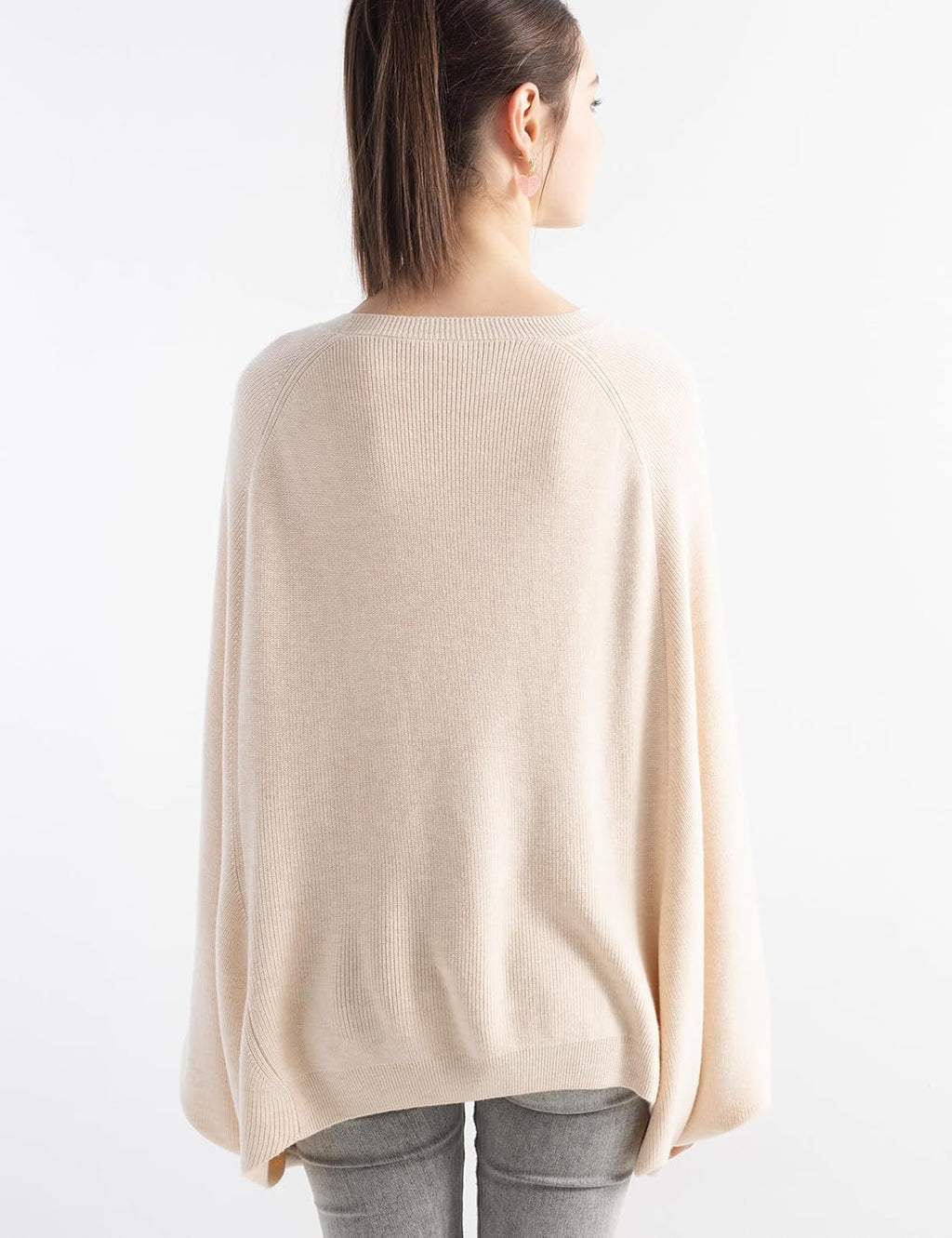 Merino Wool Blend Oversized Crewneck Batwing Sweater