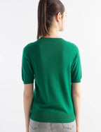 Merino Wool Blend Crew Neck Short Sleeve Seamless Knit Sweater