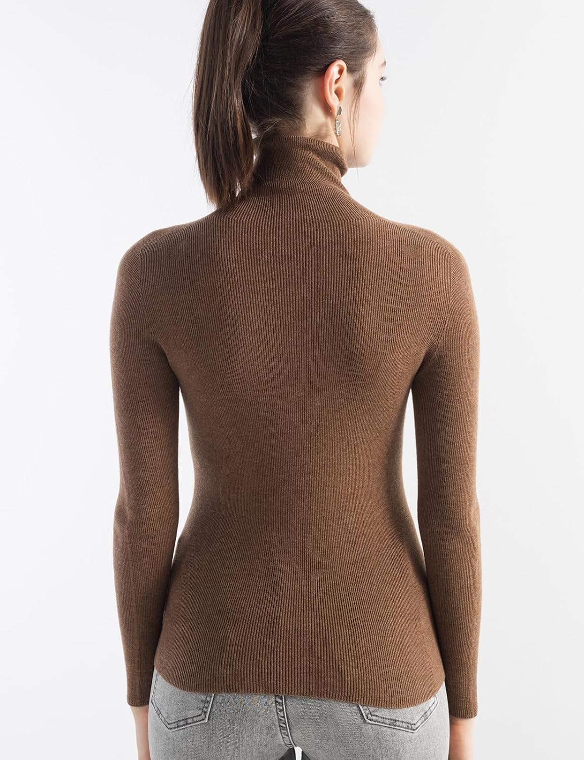Merino Wool Blend Ribbed Turtleneck Slim Fit Sweater