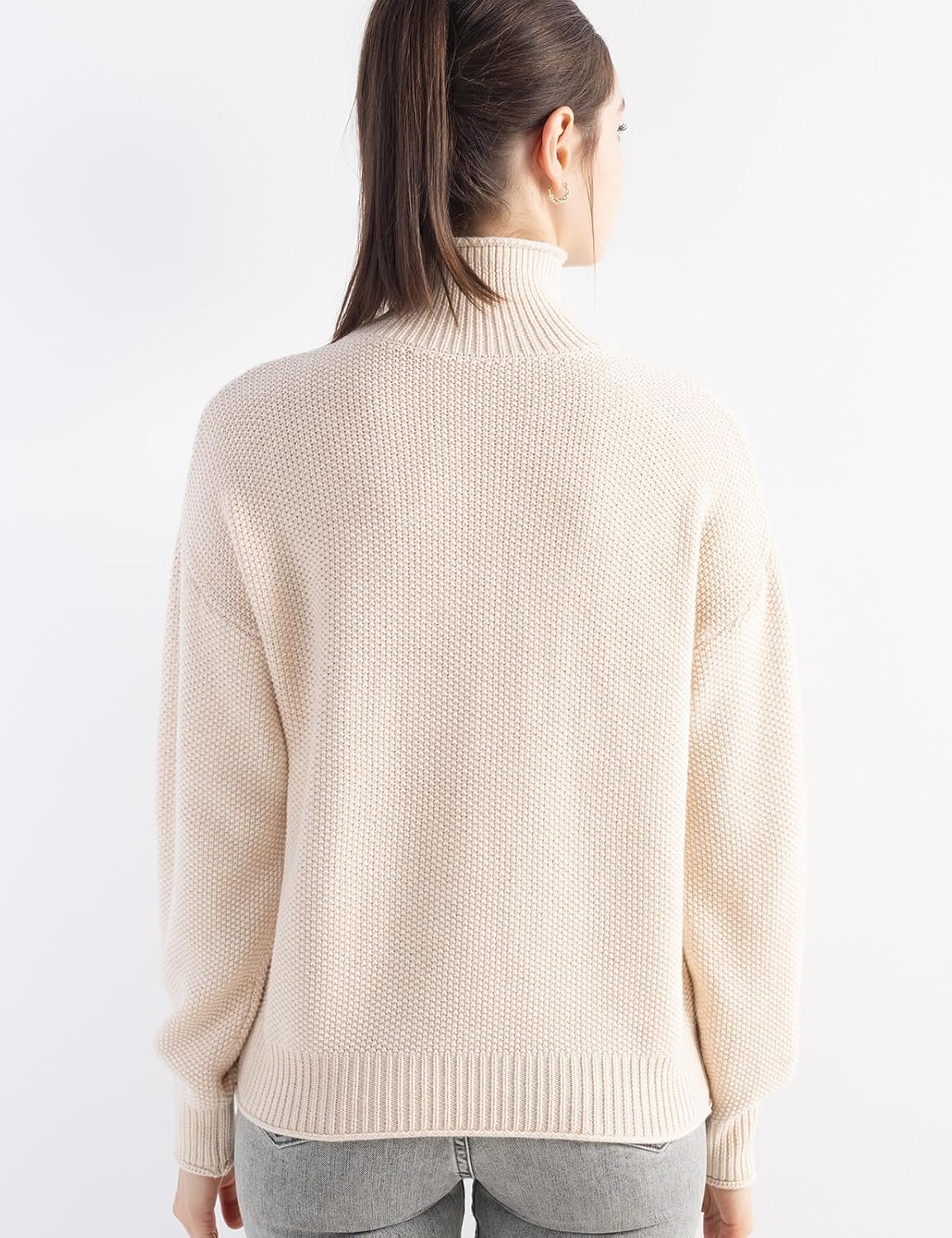 Merino Wool Blend Mock Neck Loose Knit Sweater