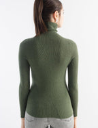 Merino Wool Blend Ribbed Turtleneck Slim Fit Sweater