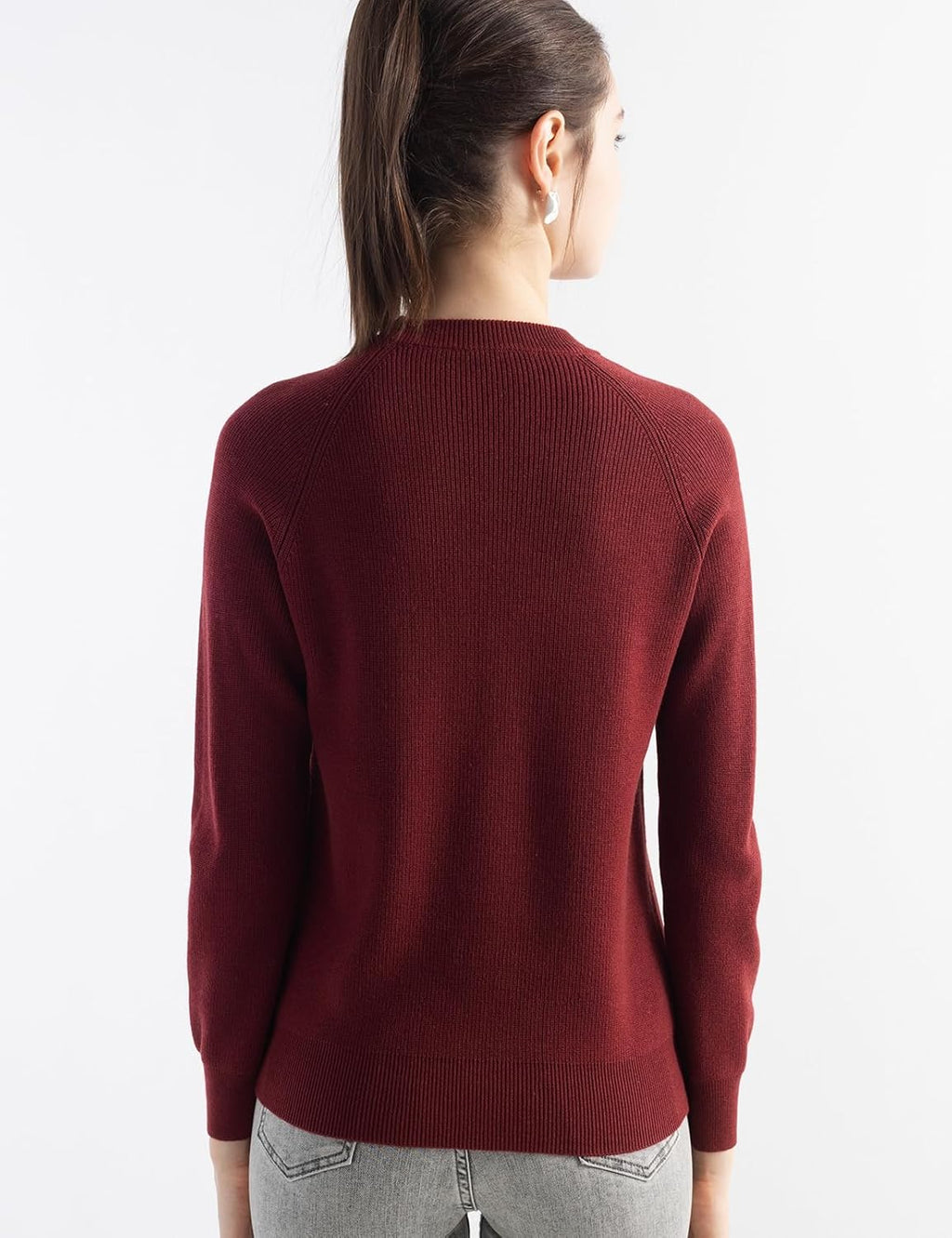 Merino Wool Blend Crew Neck Knit Sweater