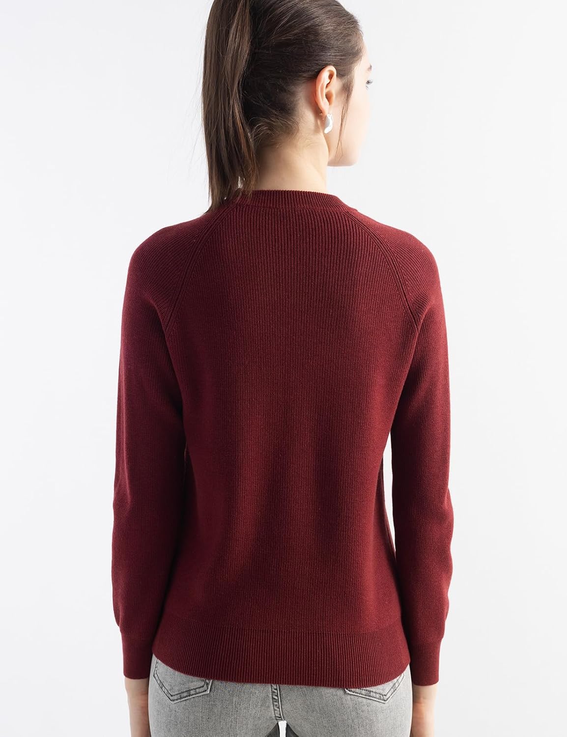 Merino Wool Blend Crew Neck Knit Sweater