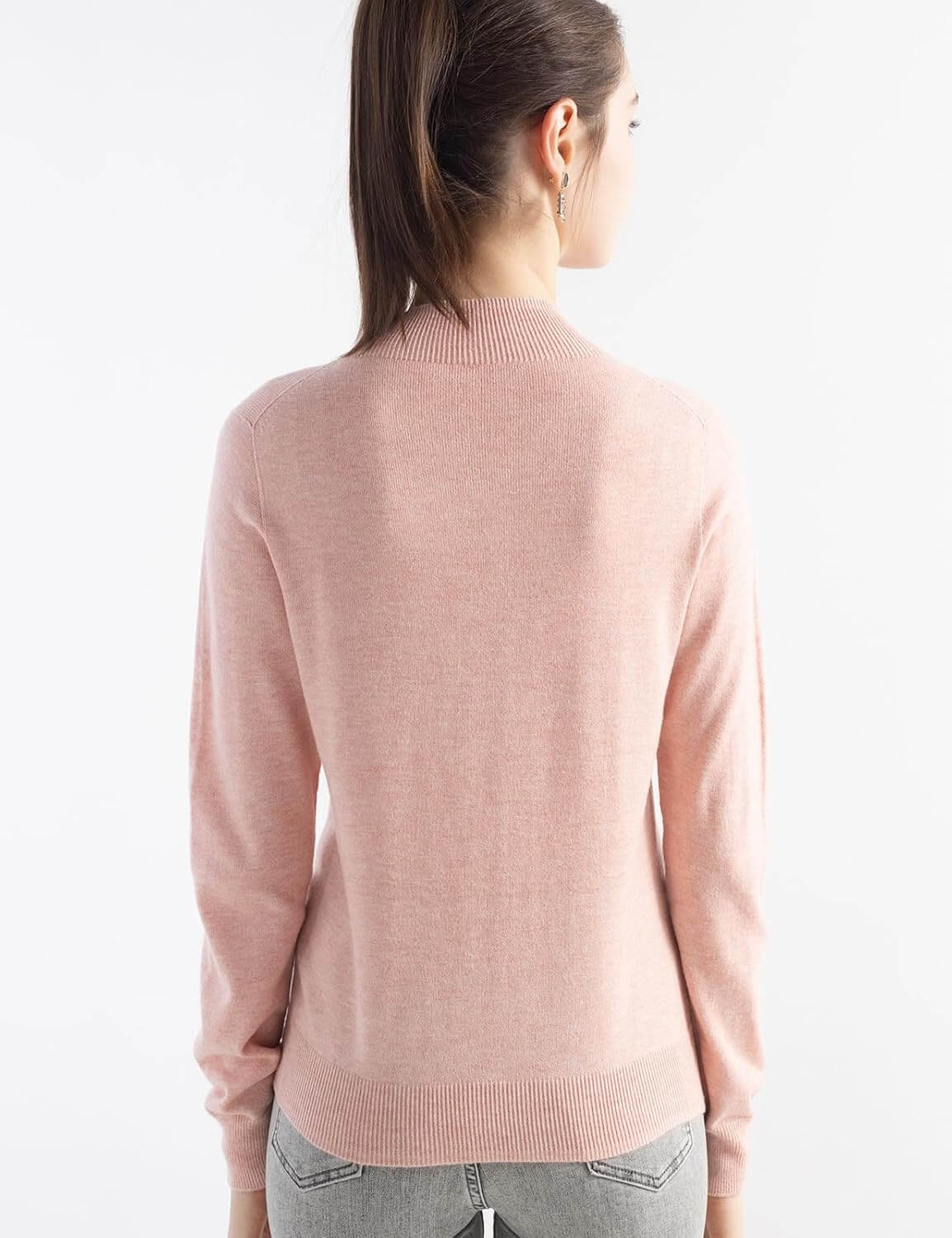 Merino Wool Blend Mock Neck Seamless Knit Sweater