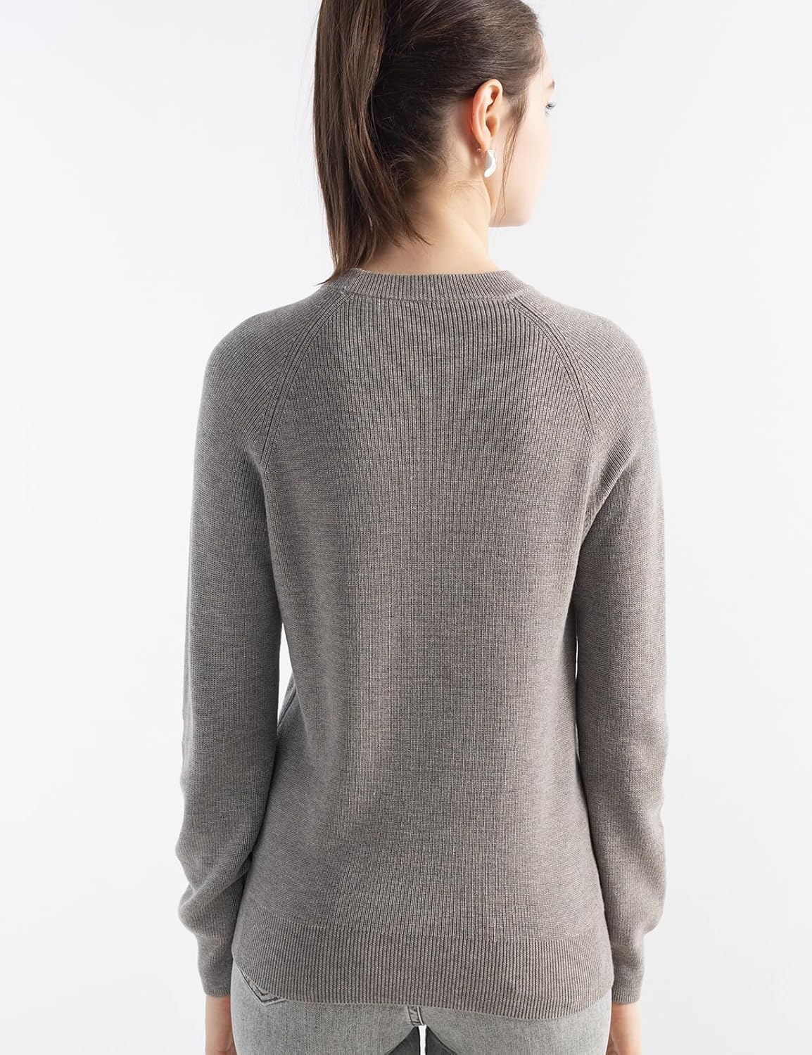 Merino Wool Blend Crew Neck Knit Sweater