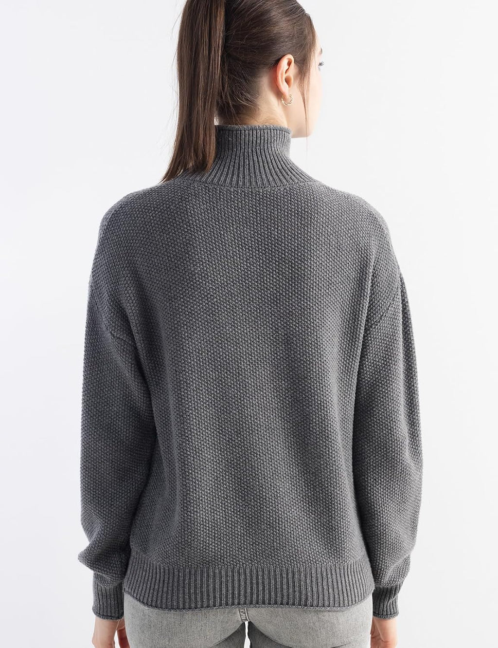Merino Wool Blend Mock Neck Loose Knit Sweater