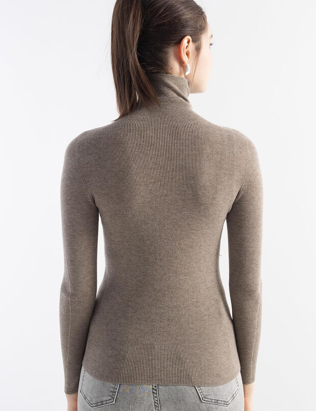 Merino Wool Blend Ribbed Turtleneck Slim Fit Sweater