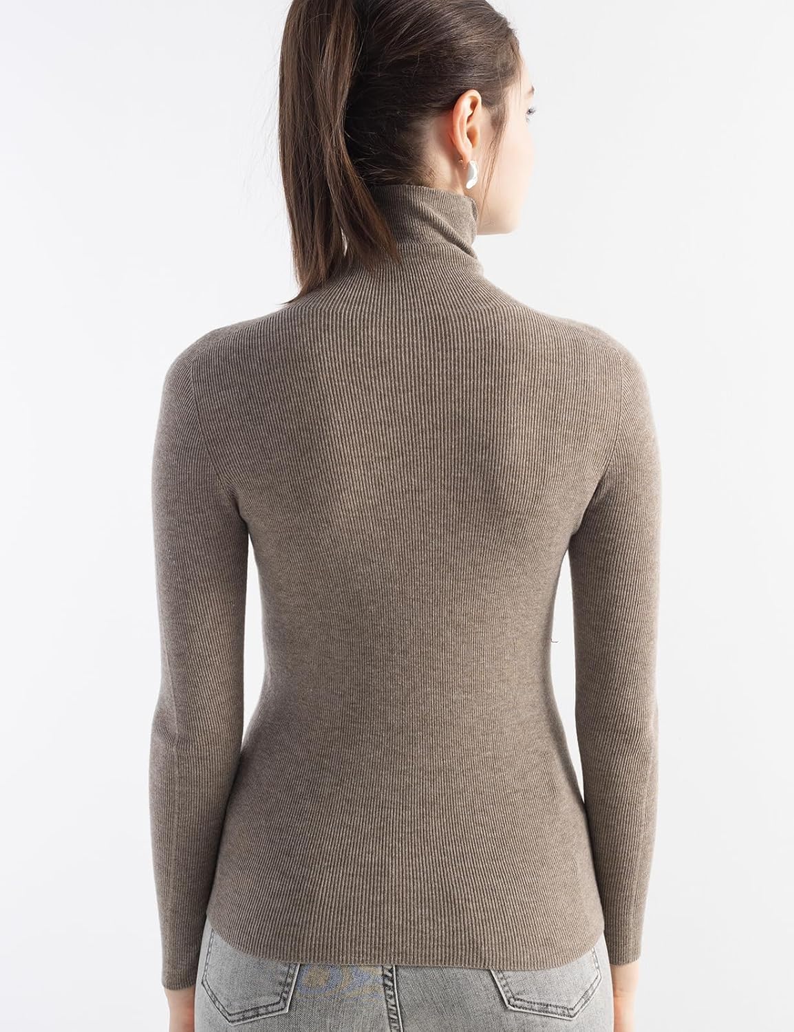 Merino Wool Blend Ribbed Turtleneck Slim Fit Sweater