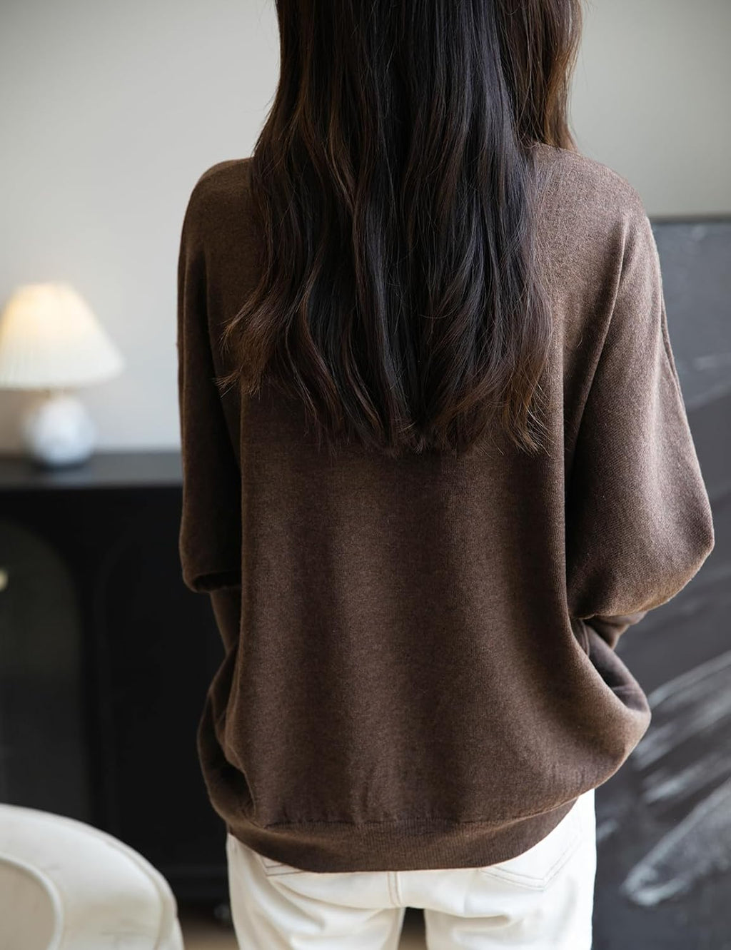 Merino Wool Blend Mock Neck Batwing Sleeve Sweater