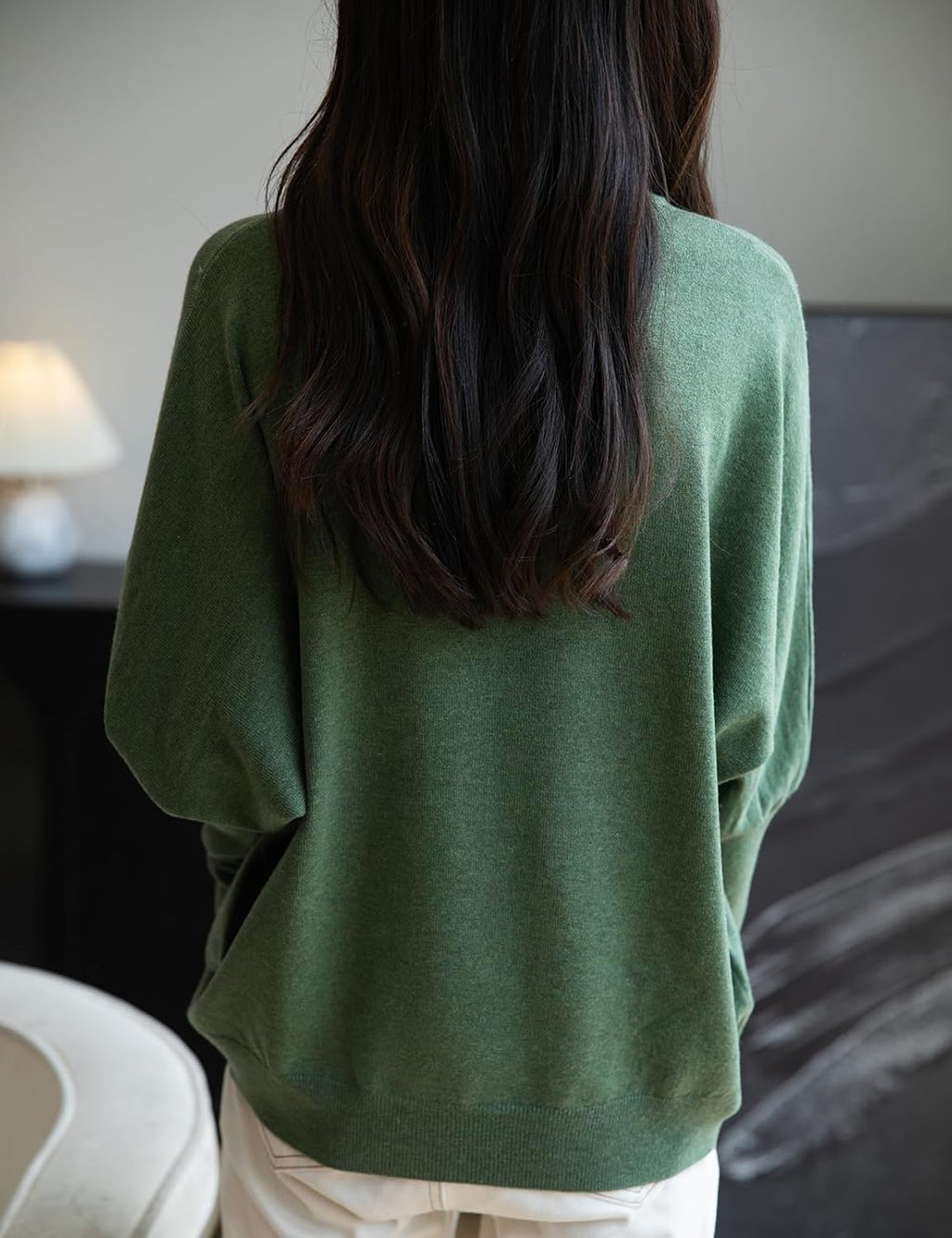 Merino Wool Blend Mock Neck Batwing Sleeve Sweater