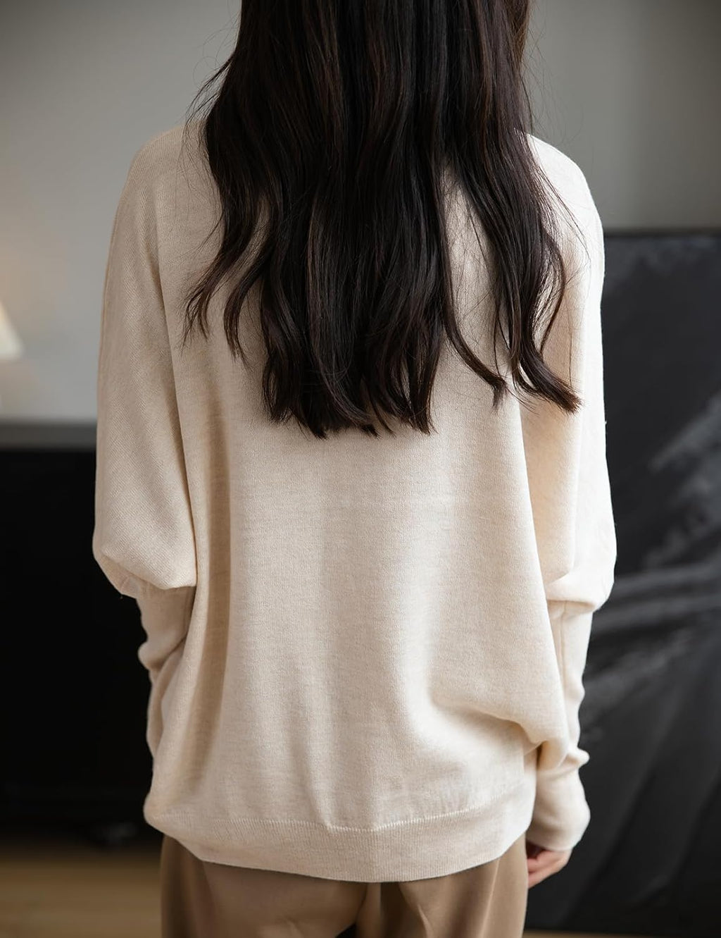 Merino Wool Blend Mock Neck Batwing Sleeve Sweater