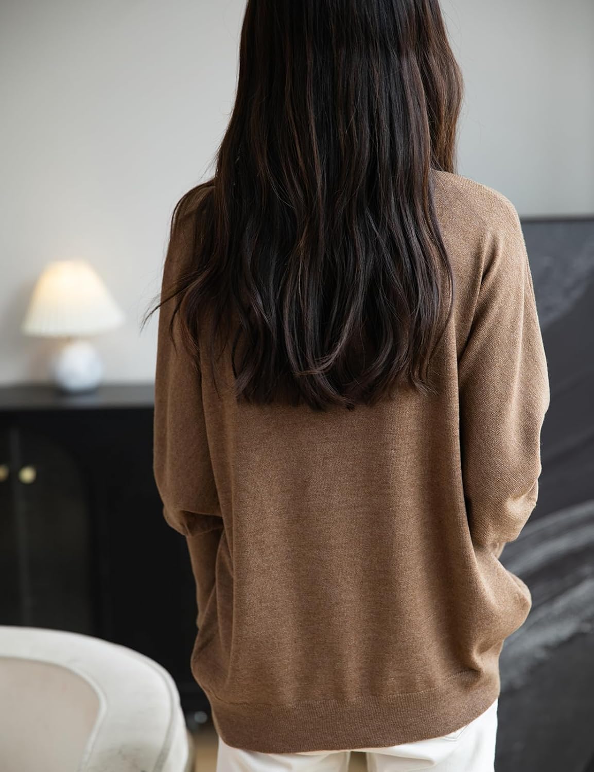 Merino Wool Blend Mock Neck Batwing Sleeve Sweater