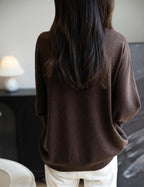 Merino Wool Blend Mock Neck Batwing Sleeve Sweater
