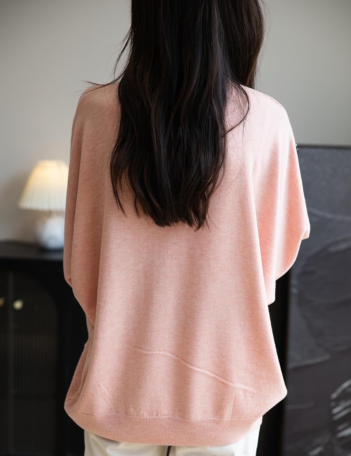 Merino Wool Blend Mock Neck Batwing Sleeve Sweater