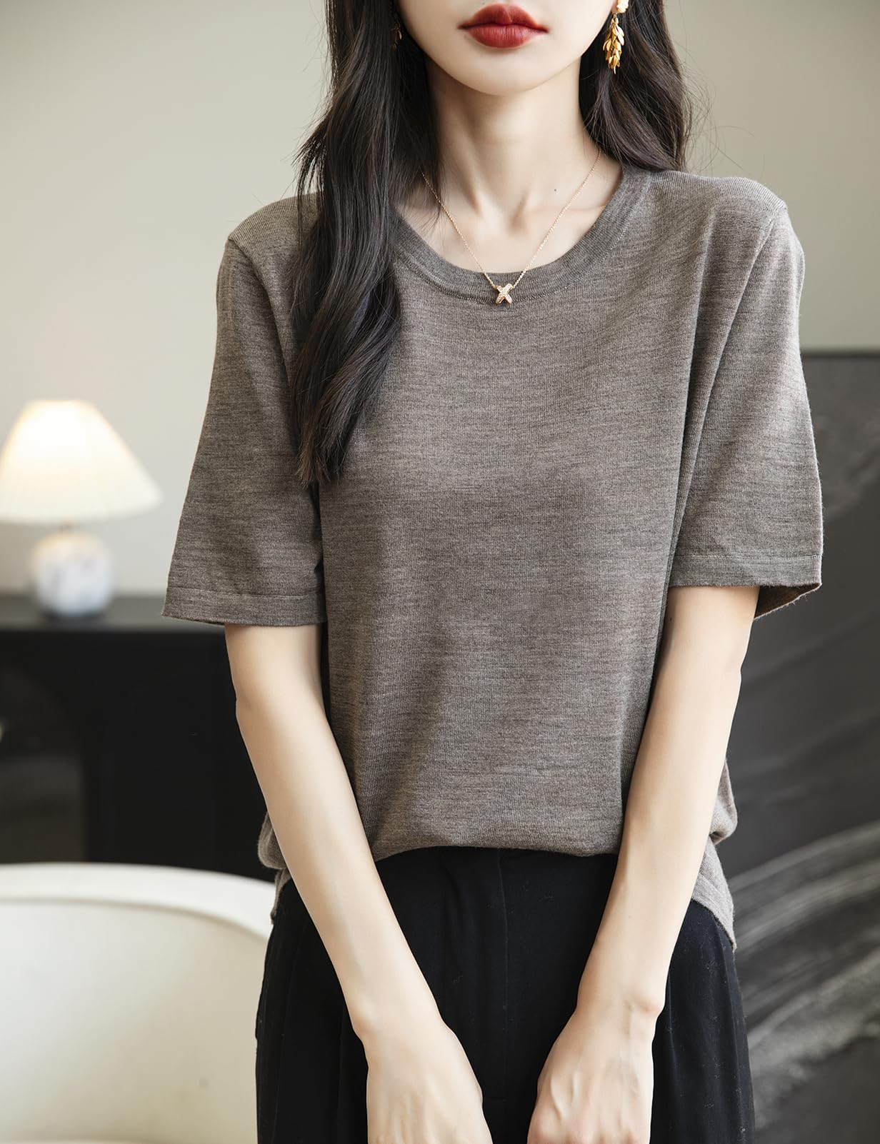 100% Merino Wool Crewneck Travel Tee Sweater