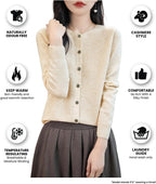 100% Merino Wool Crewneck Cardigan Sweater