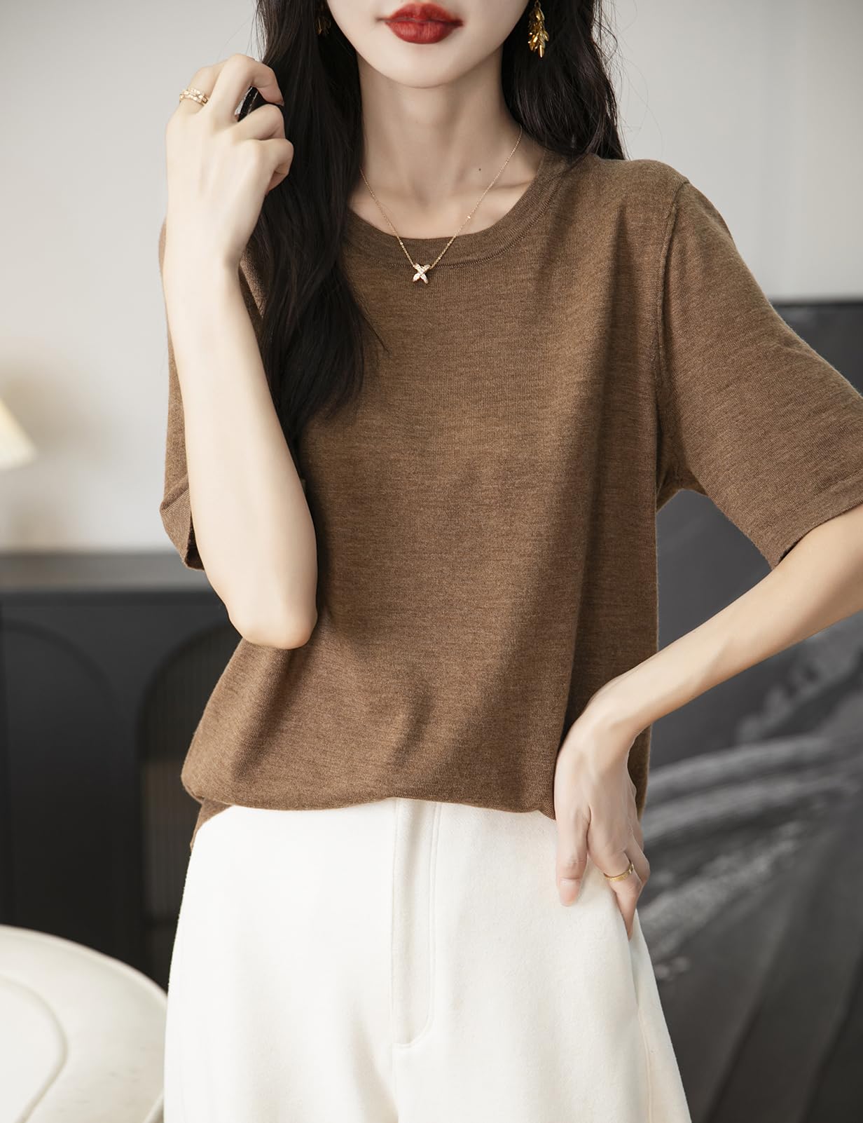 100% Merino Wool Crewneck Travel Tee Sweater