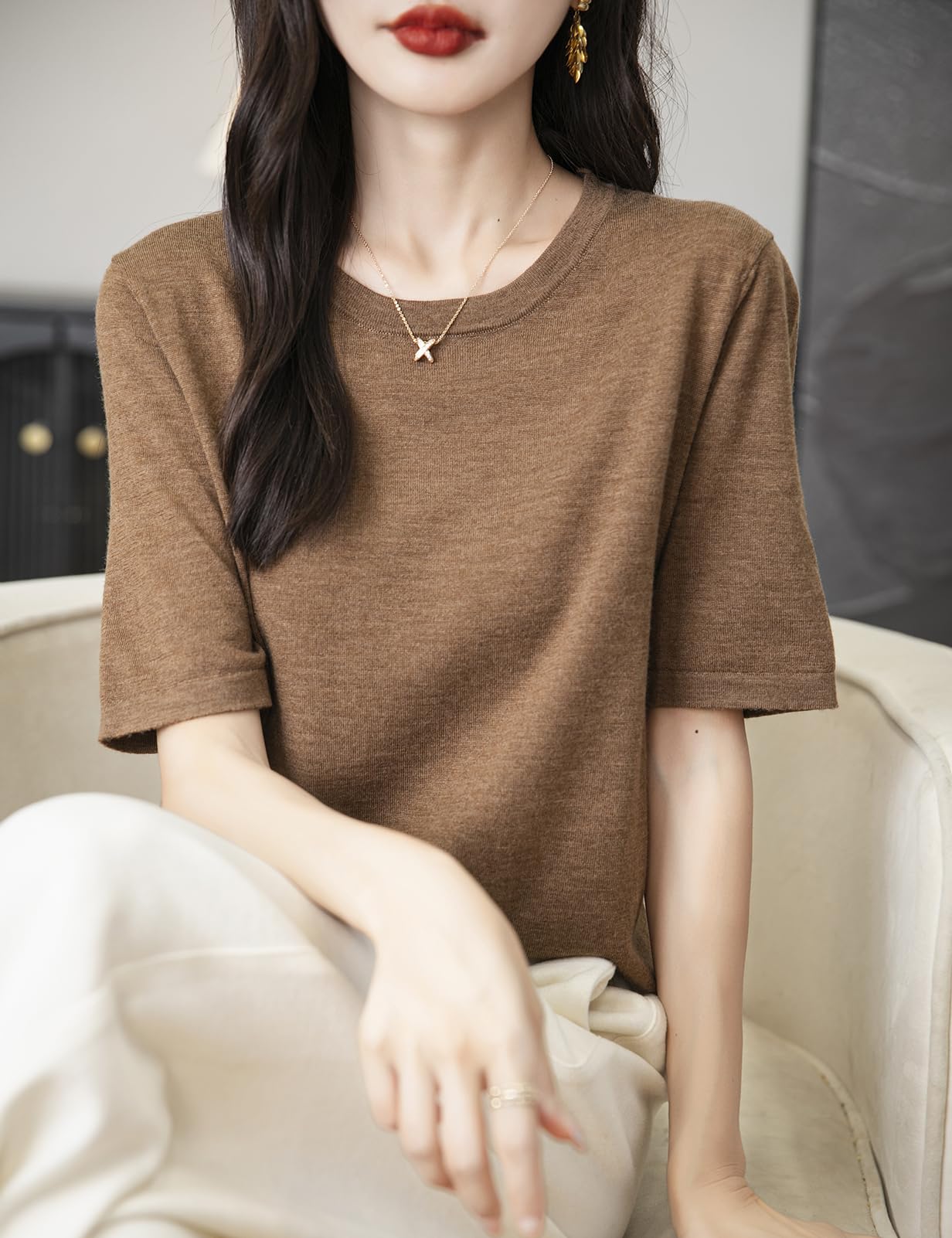 100% Merino Wool Crewneck Travel Tee Sweater