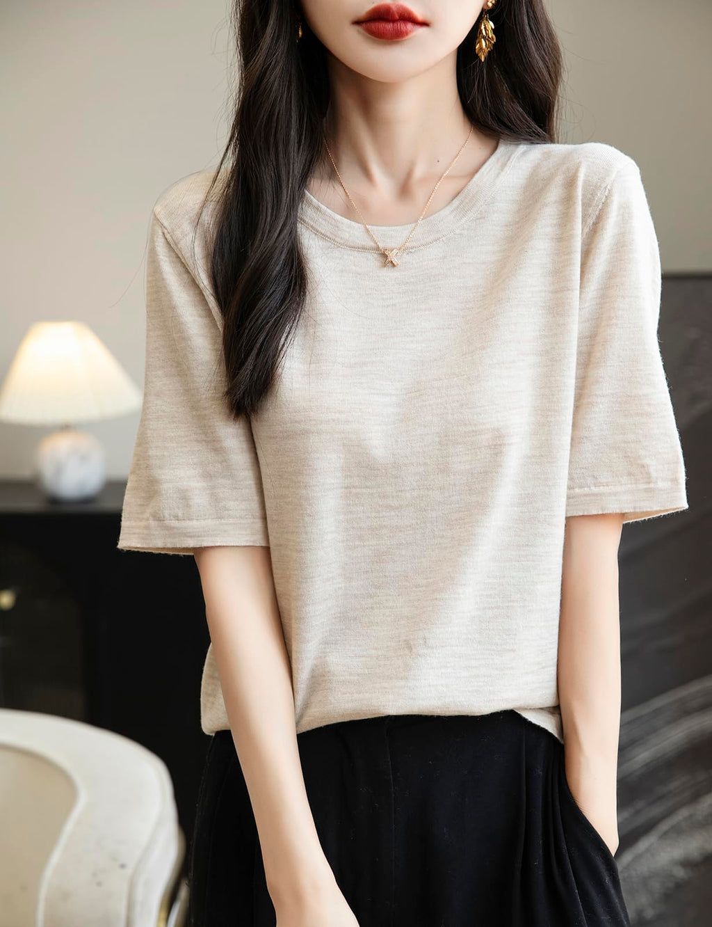 100% Merino Wool Crewneck Travel Tee Sweater