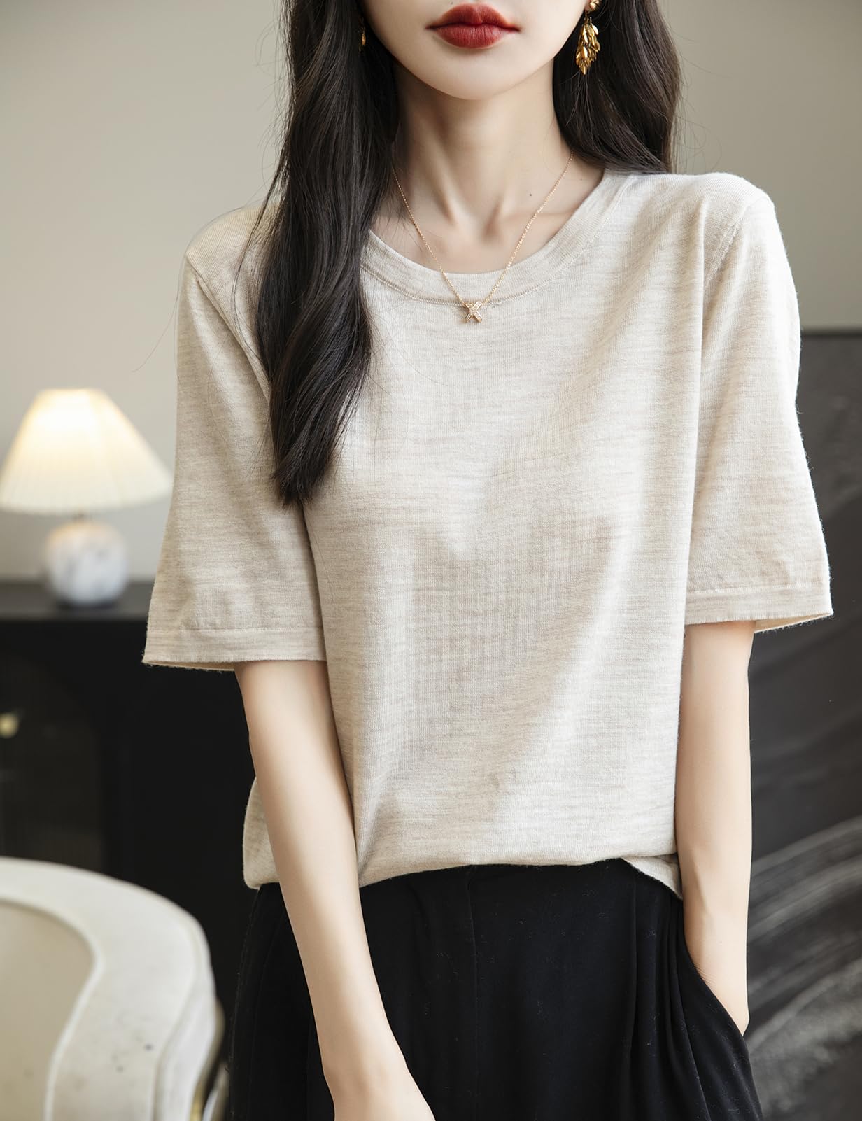 100% Merino Wool Crewneck Travel Tee Sweater