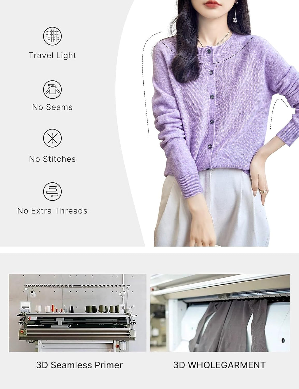 100% Merino Wool Crewneck Cardigan Sweater