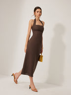 Cotton & Linen Halter Backless Split Dress
