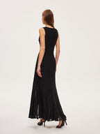 Semi-Sheer Mesh Flared Dress Without Belt