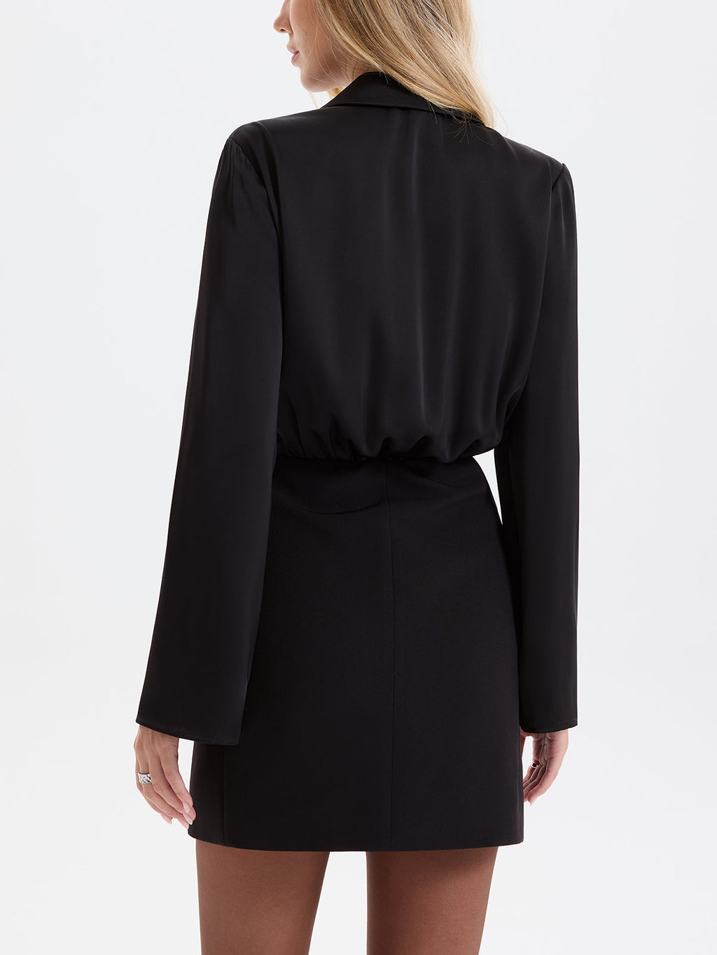 Satin-Paneled Double-Breasted Blazer Dress