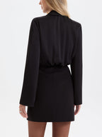 Satin-Paneled Double-Breasted Blazer Dress