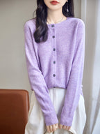100% Merino Wool Crewneck Cardigan Sweater