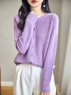 100% Merino Wool Crewneck Cardigan Sweater