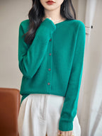 100% Merino Wool Crewneck Cardigan Sweater