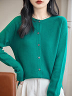 100% Merino Wool Crewneck Cardigan Sweater