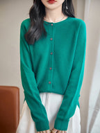 100% Merino Wool Crewneck Cardigan Sweater