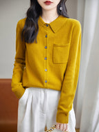 100% Merino Wool Poloneck Cardigan Sweater