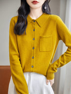 100% Merino Wool Poloneck Cardigan Sweater