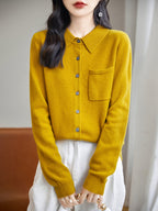 100% Merino Wool Poloneck Cardigan Sweater