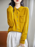 100% Merino Wool Poloneck Cardigan Sweater