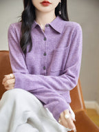 100% Merino Wool Poloneck Cardigan Sweater