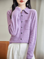 100% Merino Wool Poloneck Cardigan Sweater