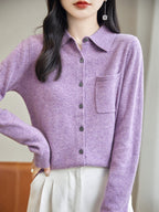 100% Merino Wool Poloneck Cardigan Sweater