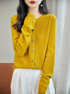 100% Merino Wool Crewneck Cardigan Sweater