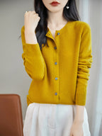 100% Merino Wool Crewneck Cardigan Sweater